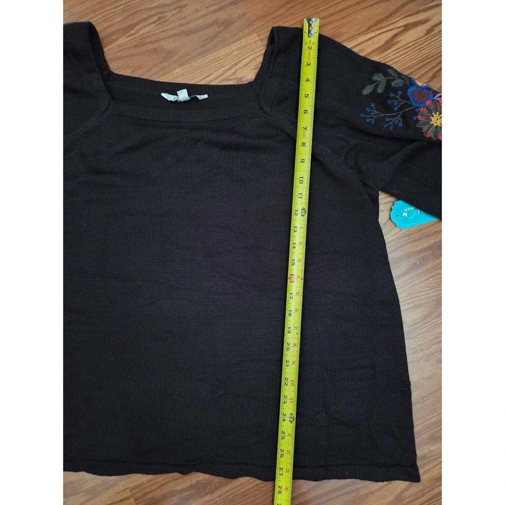 Pioneer Woman Black Floral Embroidered Square‎ Neck Sweater 2X TPW23S44003S